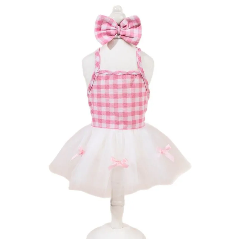 Vestido elegante de princesa con entramado para perro, chaleco con pajarita de encaje, falda, ropa para gatos, monos para cachorros femeninos con perlas, ropa encantadora para perros - imagen 5