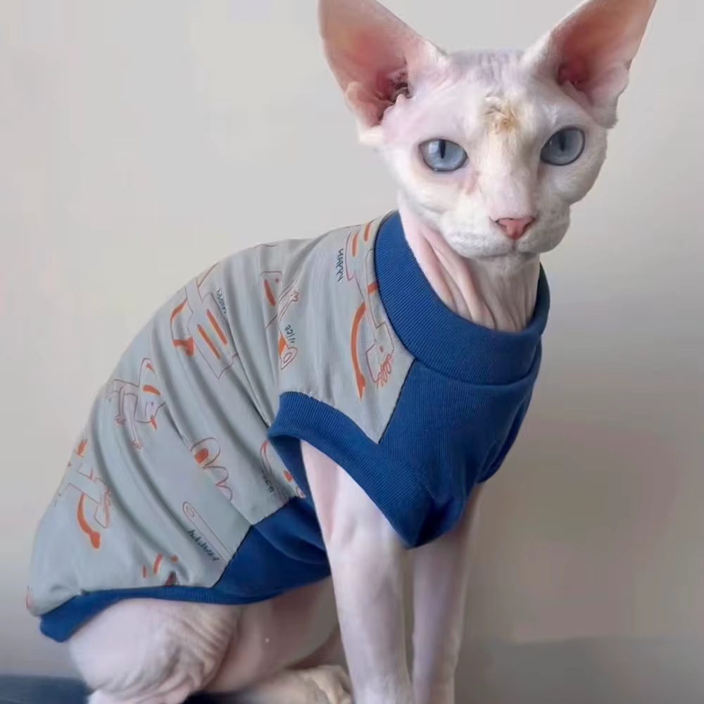 Camiseta de manga corta para gatos Sphynx y Devon Rex – Verano