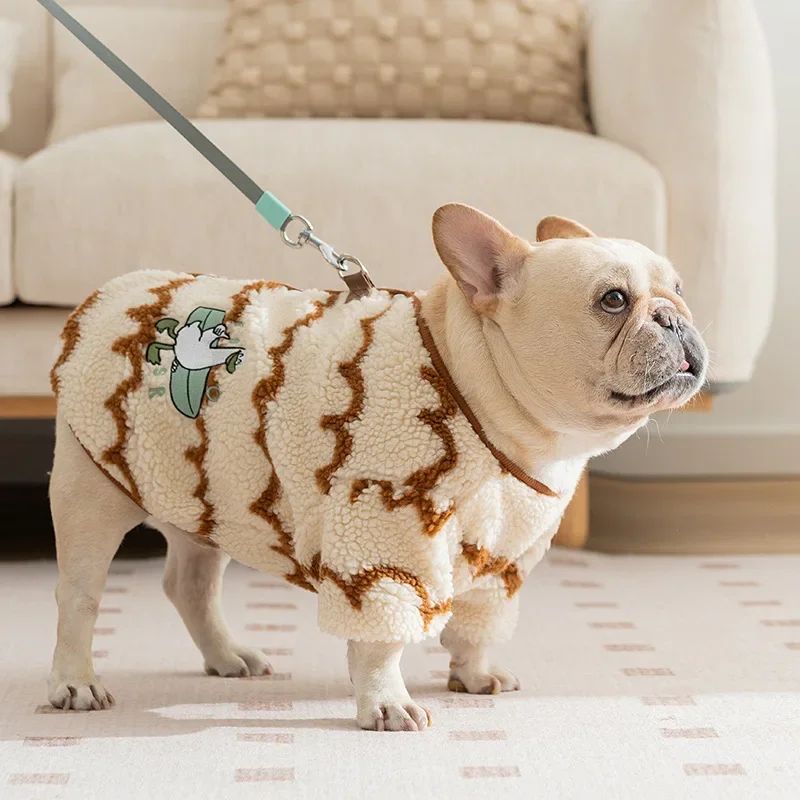 Ropa de lana para perros Bulldog, disfraz de rayas onduladas cálidas para invierno, chaqueta para mascotas para perros pequeños y medianos, accesorios para mascotas al aire libre