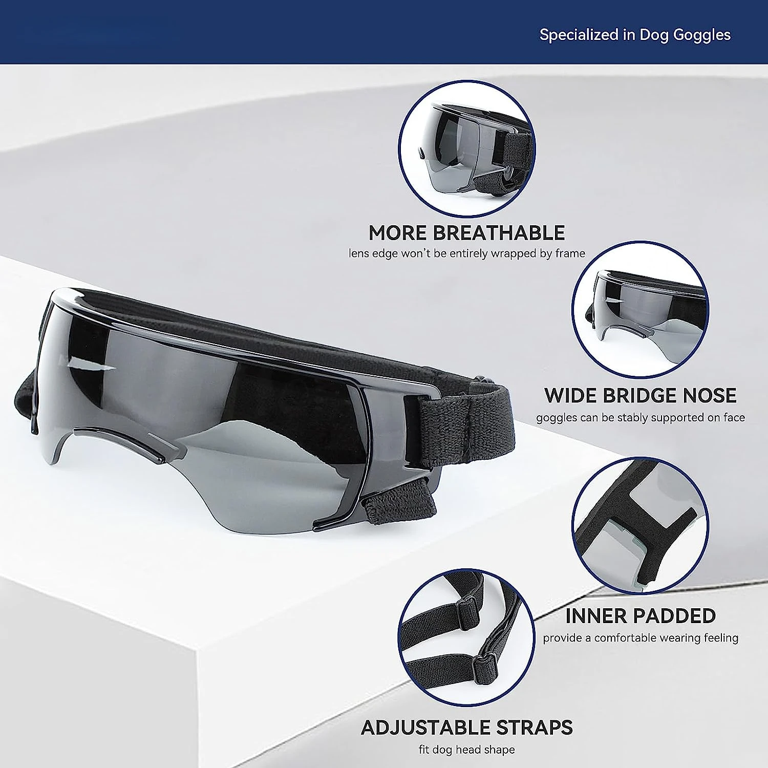 Gafas de sol de protección UV para perro, lentes para perros de raza pequeña, a prueba de viento, antivaho, con correas ajustables para gato grande - imagen 2