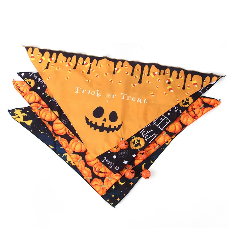 Bufanda para mascotas de Halloween, Bandana para perros y calabazas con campana, toalla triangular divertida para perros y gatos, Baberos para cachorros y brujas, suministros para mascotas de Halloween - imagen 3