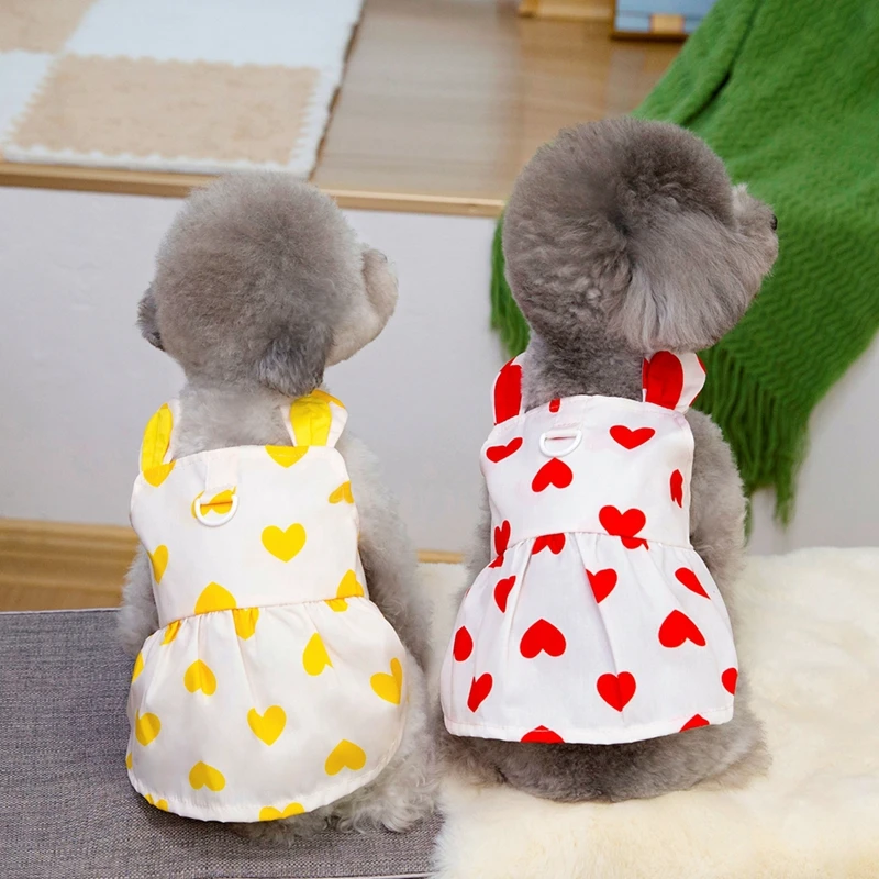 Ropa para perros, bonito vestido con estampado de corazón para cachorros, chaleco con tirantes para gatos, disfraces para mascotas, vestido de princesa para perros Chihuahua