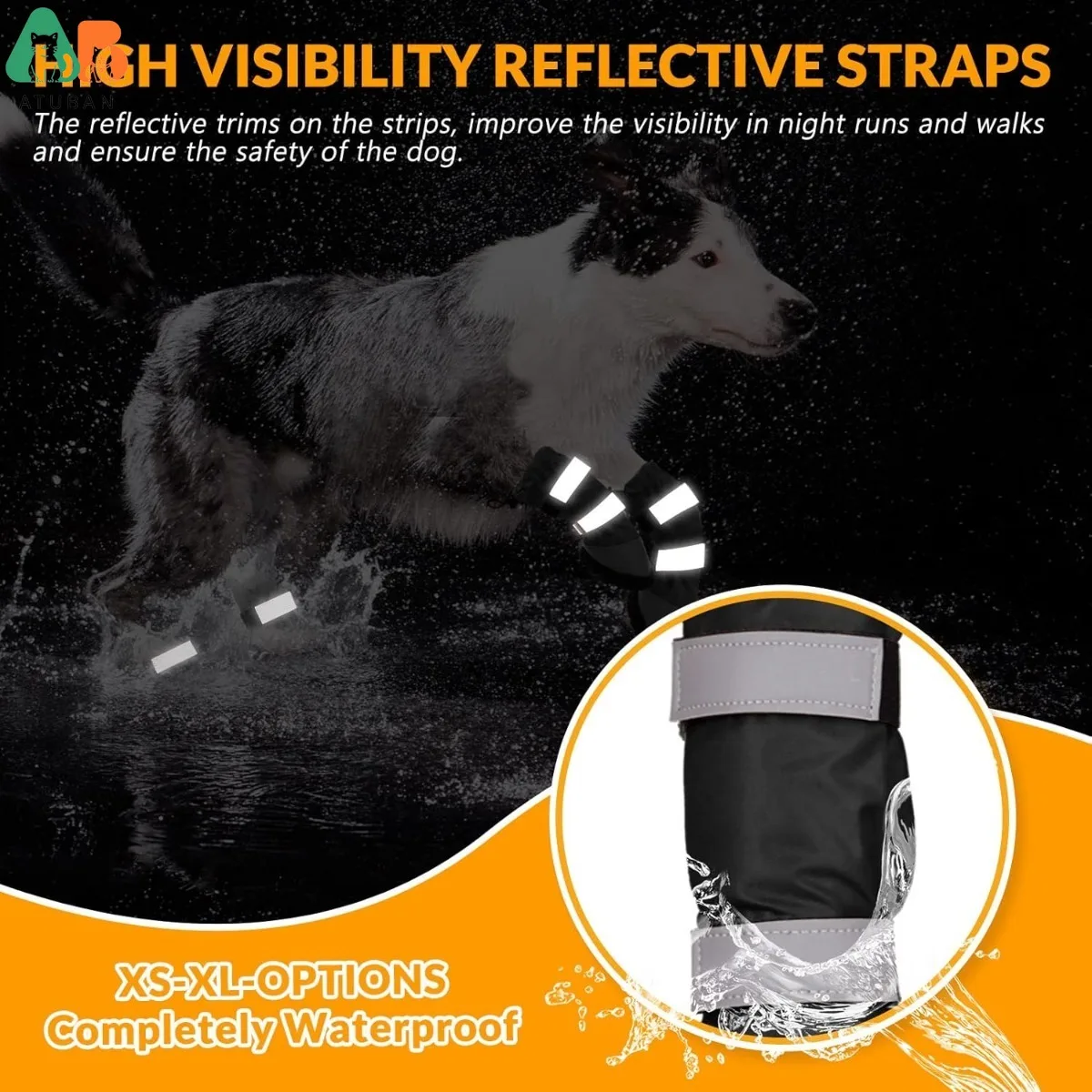 Botas de lluvia para perros ATUBAN con forro polar cálido, zapatos para perros medianos y grandes impermeables y antideslizantes con correas reflectantes y suela resistente - imagen 4