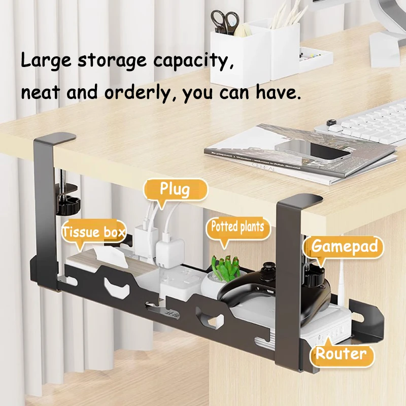 Bandeja de cables de Metal extensible para gestión de cables debajo del escritorio, sin perforación, con abrazadera, soporte para cable de regleta retráctil - imagen 2