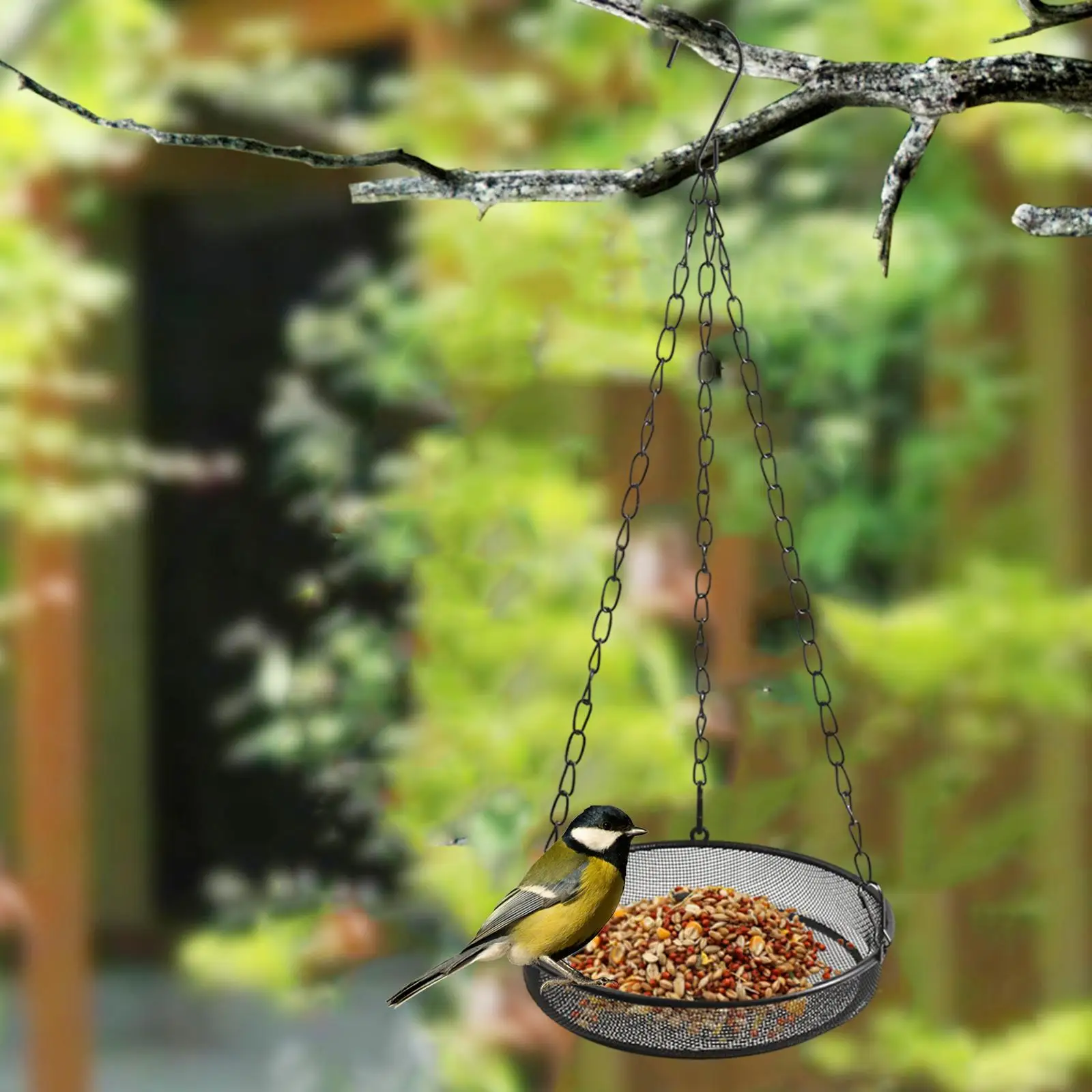 Hanging Bird Feeder Practical Multifunction Easy Clean Waterprood Sturdy Iron Metal Mesh Tray for Tree Outside Yard Balcony Home