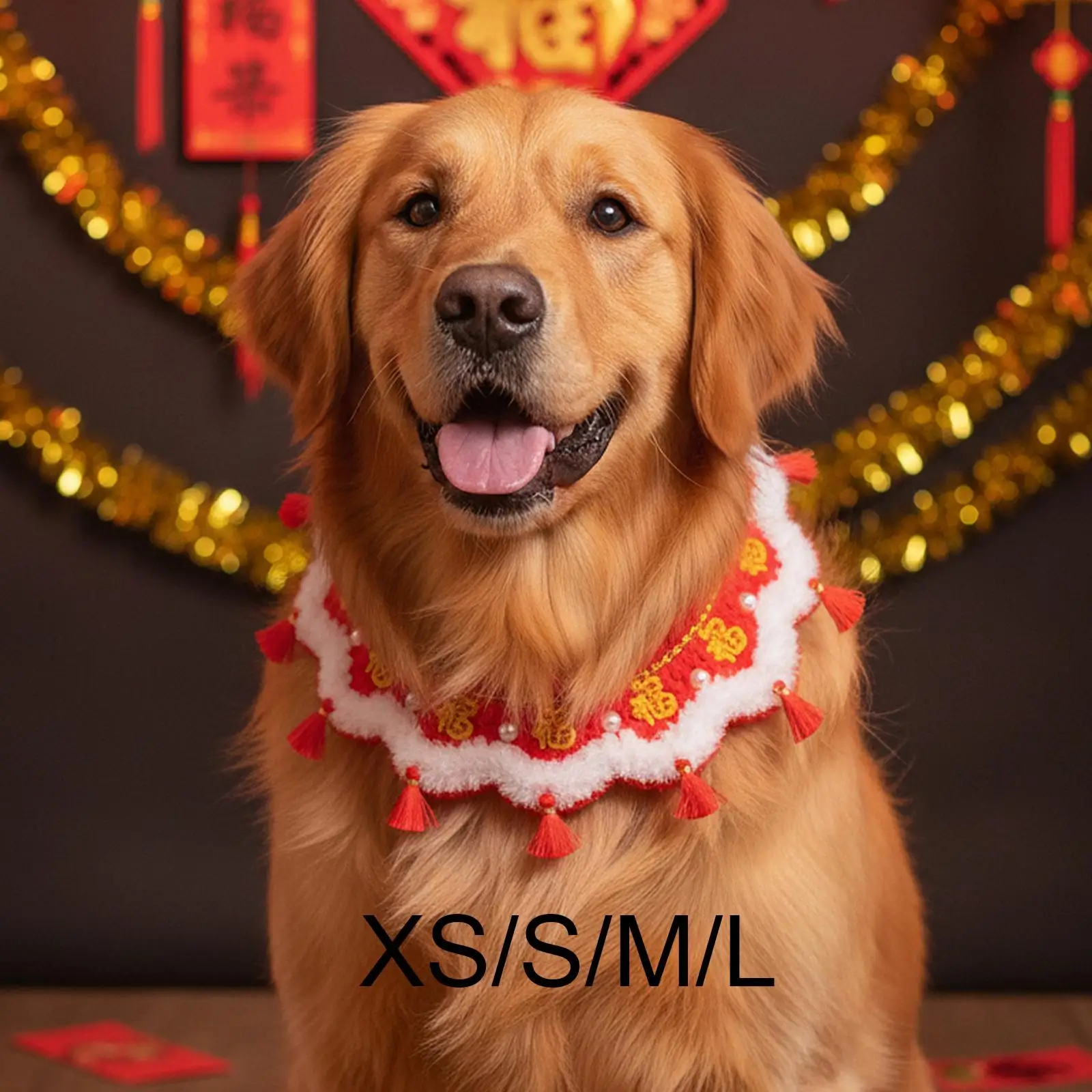 Collar de gato de Año Nuevo, accesorio de disfraz, accesorios para fotos, bufanda de collar de gatito ajustable para gato pequeño y mediano y gatito de perro - imagen 3