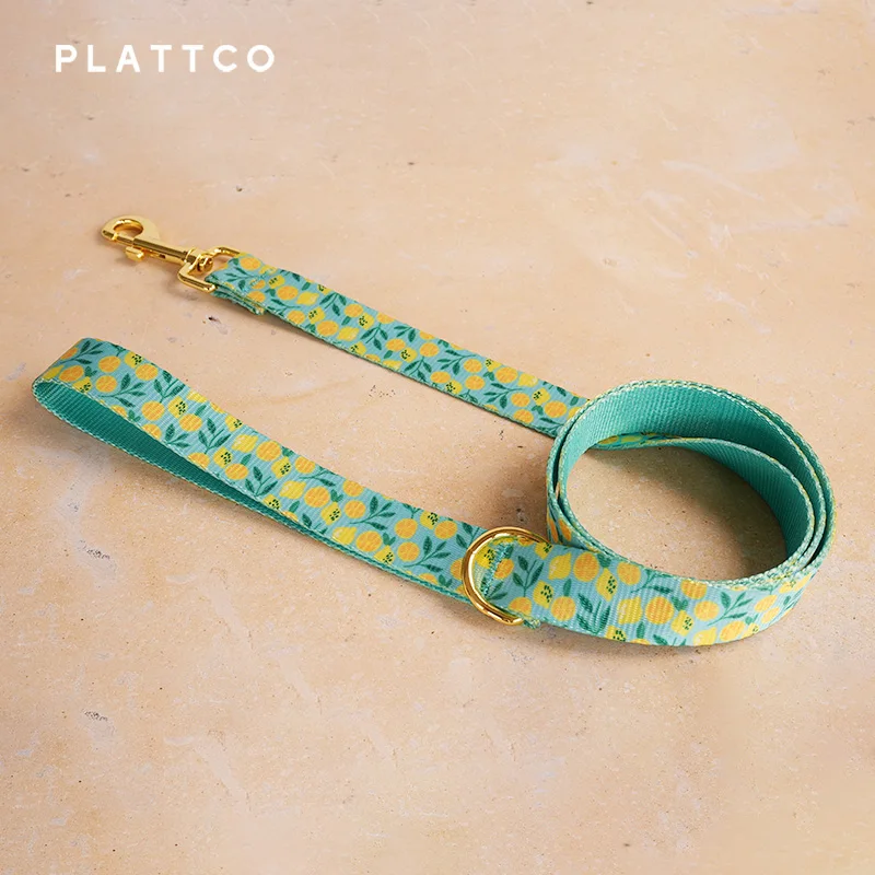 PLATTCO diseño único correa de perro estampado LEMON TEASE patrón y hebilla dorada de alta calidad 5 tamaños PDL329YG - imagen 3