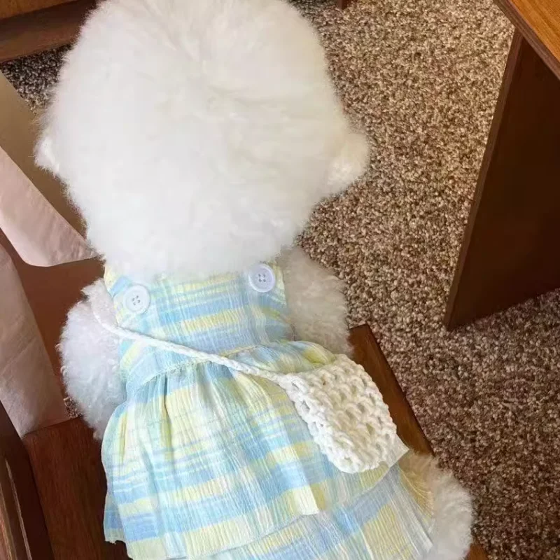 Vestido de verano para cachorros, tirantes para mascotas, ropa para perros, falda a cuadros de algodón de lujo para perros, vestido de princesa para perros Chihuahua Bichon para niñas - imagen 2