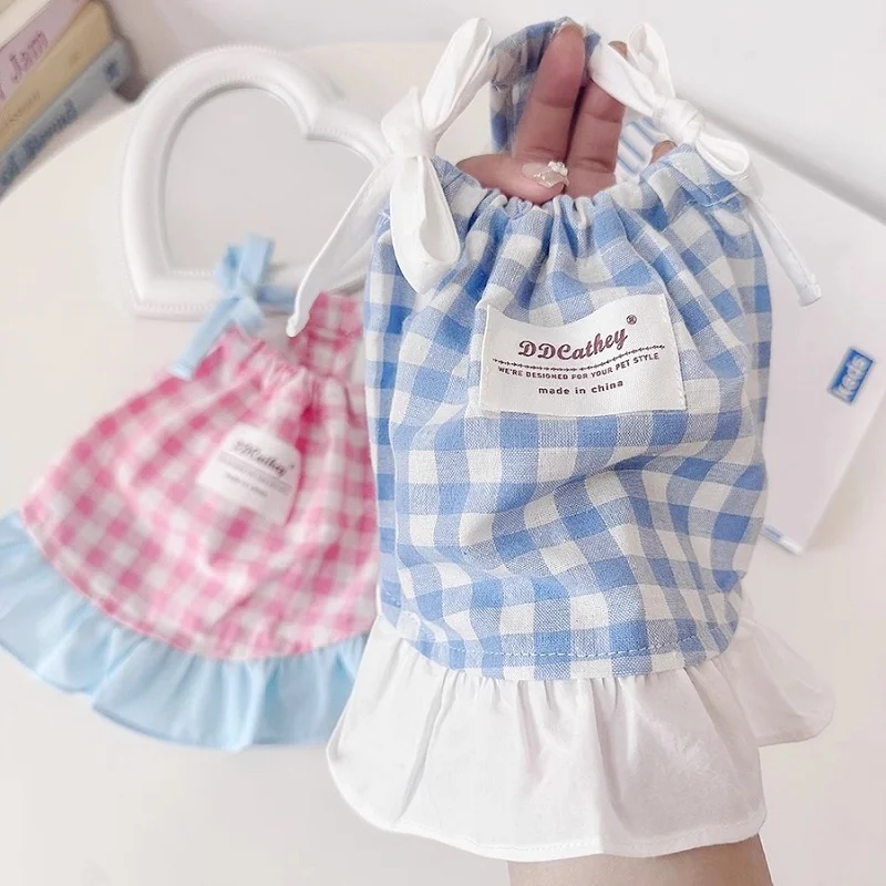 Vestido de princesa para perros, ropa de verano para perros, falda de princesa a cuadros a la moda para cachorros, bonito vestido con tirantes para gatos, chaleco con tirantes para mascotas, trajes para perros - imagen 4