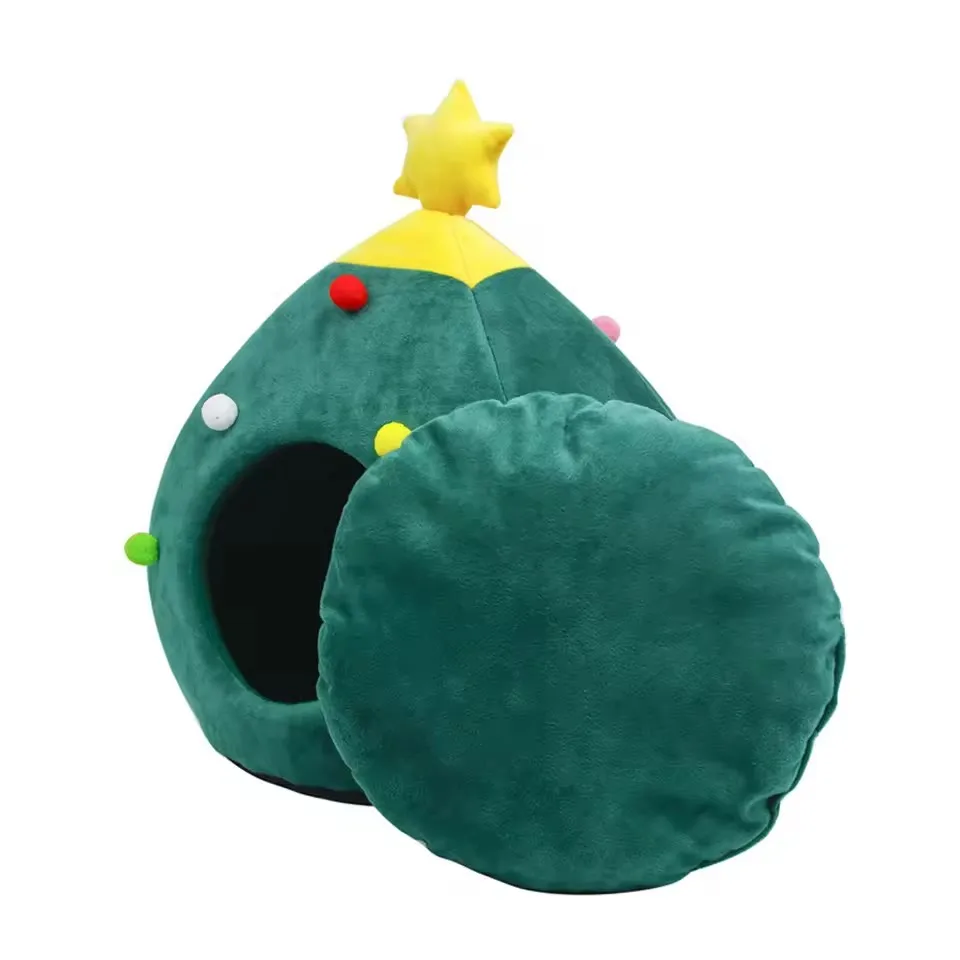 Árbol de Navidad, cama para gatos, casa, nido suave y cálido para mascotas, perro pequeño, cachorro, forma de cueva, regalo de temporada navideña, alfombra de felpa cómoda para interiores