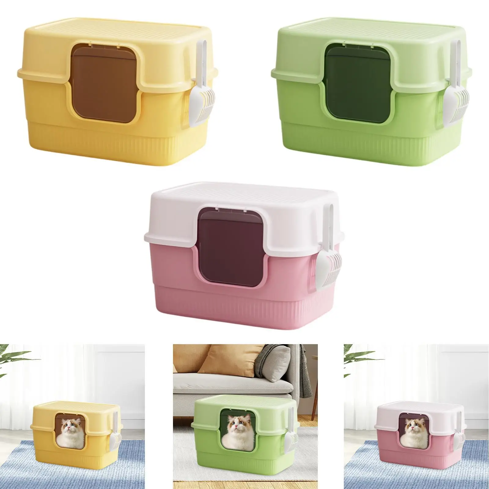 Fully Covered Cat Litter Box Pet Cat Toilet Sandbox Pet Litter Tray for Small Pets