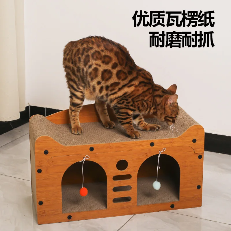 Rascador vertical para gatos, casa de cartón extra grande y cama nido - imagen 5