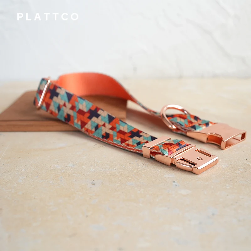 PLATTCO conjunto de perro de diseño único estampado patrón DESERT DUNES con hebilla de oro rosa de alta calidad 5 tamaños PDC310RG y PDL310RG - imagen 5
