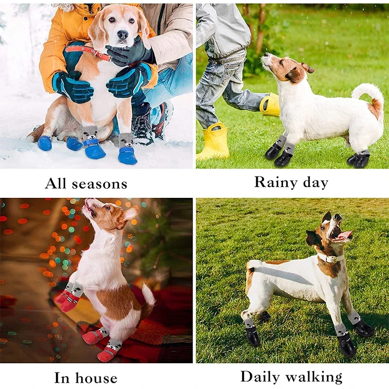 Calcetines para perros y gatos, botas ajustables e impermeables, antideslizantes, protectores de patas para perros pequeños y medianos, 4 unidades - imagen 5