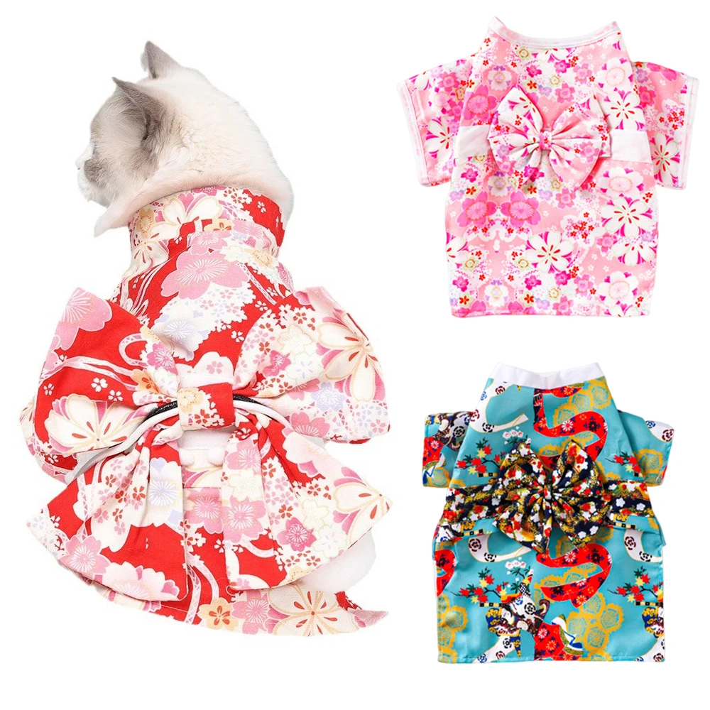 Ropa japonesa Retro Sphynx para gatos, Gotas, estampado de flor de cerezo, Kimono para mascotas, disfraz de Chinchilla persa, ropa para mascotas