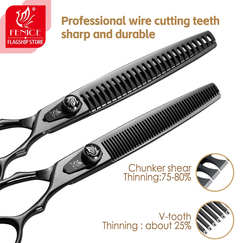 Fenice JP440C tijeras profesionales de peluquería canina negra de acero, tijeras rectas más delgadas y curvas para el cuidado de mascotas - imagen 3