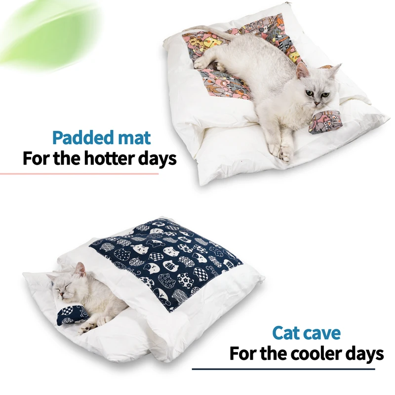 Japanese cat bed cat sleeping bag warm deep sleep cave winter removable pet bed for cats dogs nest pillow with pillow - imagen 2