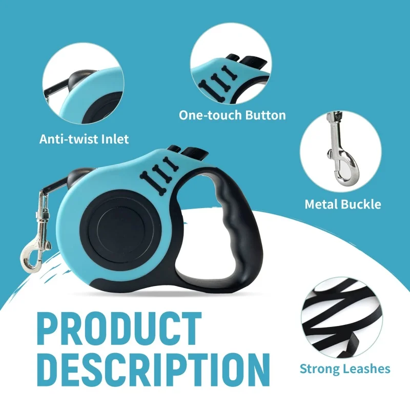 Correa duradera para perros pequeños y medianos, cuerda de nailon retráctil automática, extensión de plomo para gatos, ruleta para caminar y correr, 5m - imagen 5