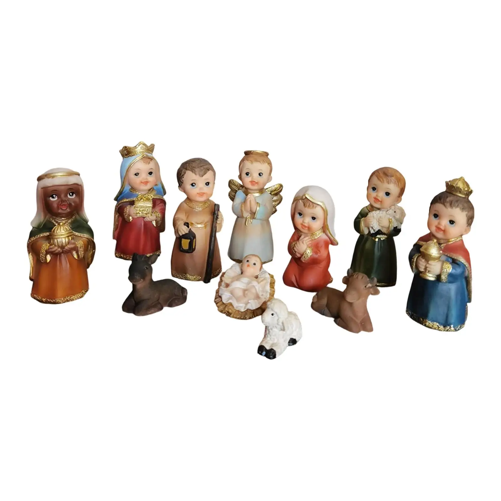 11Pcs Nativity Scene Manger Figurines Set Sculpture 9cm Indoor Decorative Accessories Catholic Figures for Countertop Office 11Pcs Nativity Scene Manger Figurines Set Sculpture 9cm Indoor Decorative Accessories Catholic Figures for Countertop Office