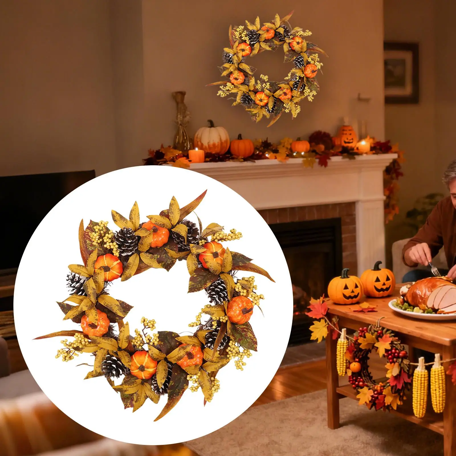 Corona de otoño, decoración de puerta delantera, colgante de pared interior, fiesta de Acción de Gracias, granja, adorno para el hogar al aire libre, guirnalda de porche, corona de otoño