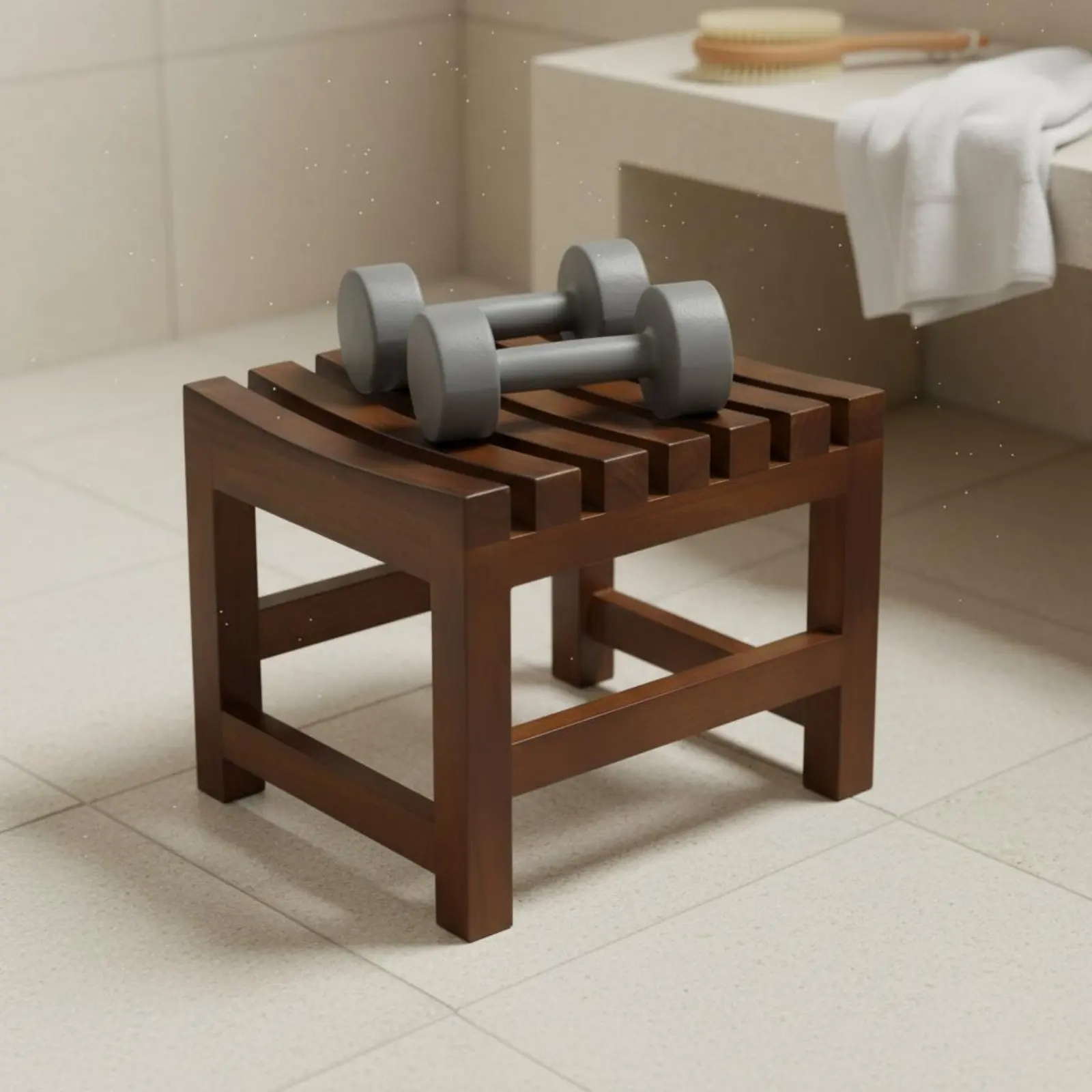 Taburete de Ducha de Madera Maciza Impermeable y Resistente