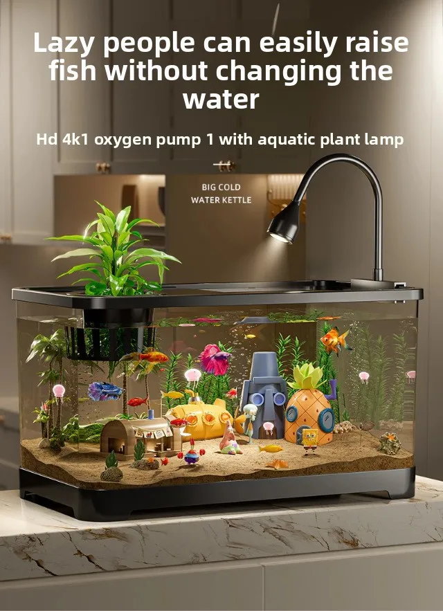 Tanque de peces ecológico transparente con tapa