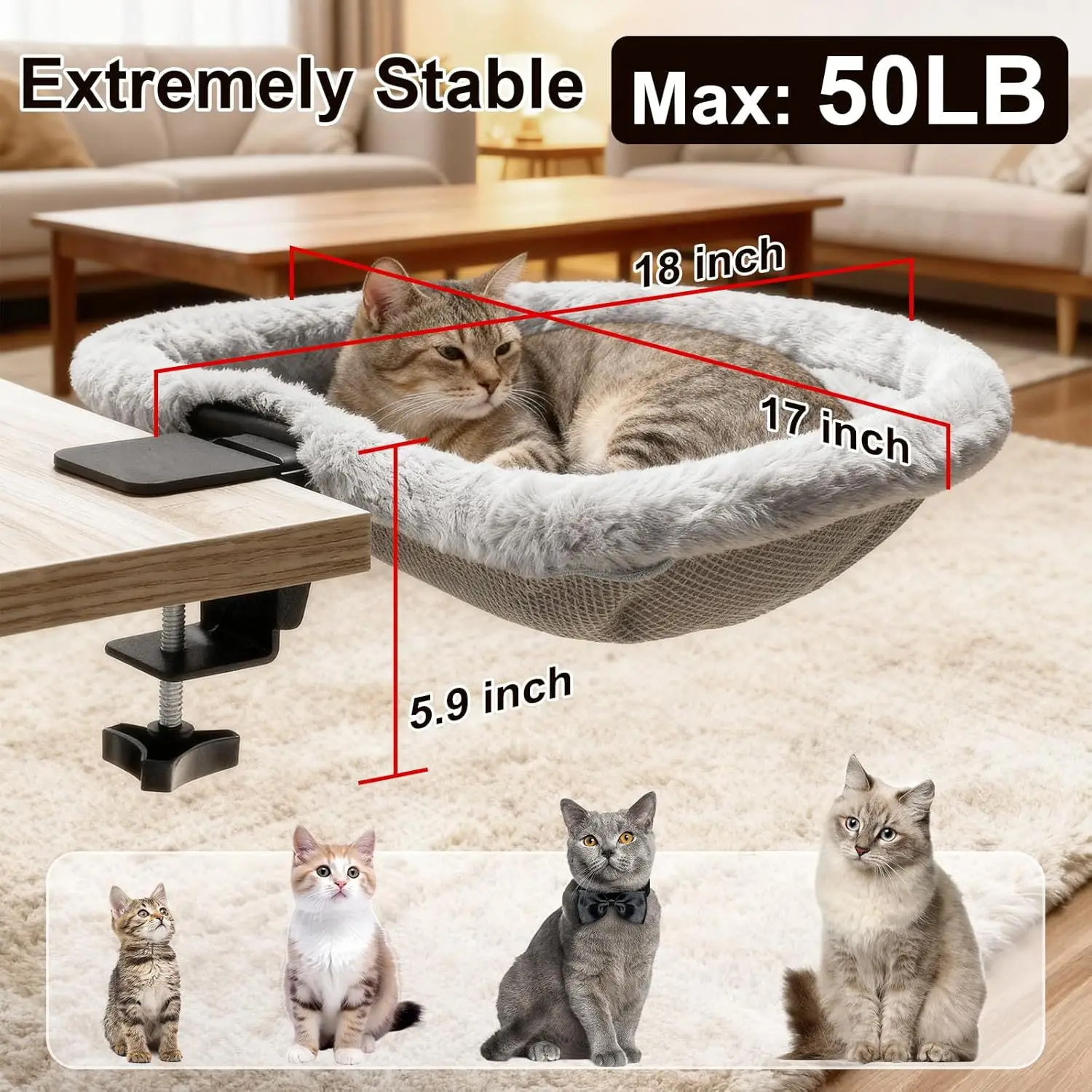 Cama colgante escritorio para gatos – Hamaca plegable de felpa - imagen 5
