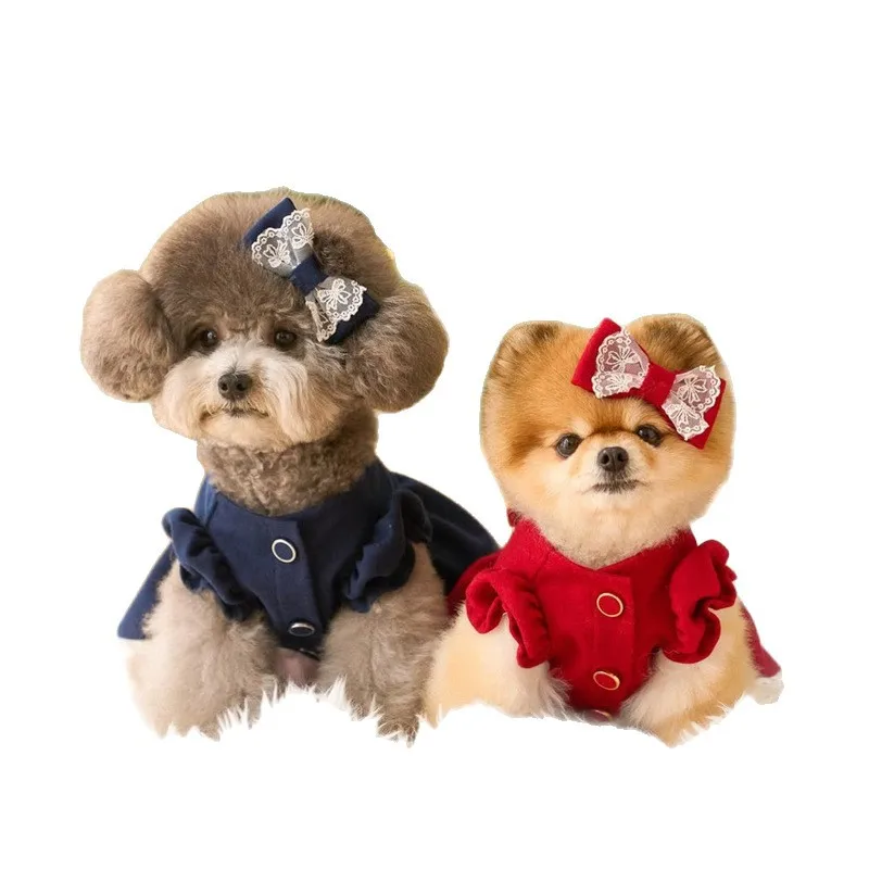 1/Set Pet Christmas Dress New Year Small Medium Sized Dog Cat Double Sided Woolen Bow Dress Bow Dog Clothes for Small Dogs - imagen 5