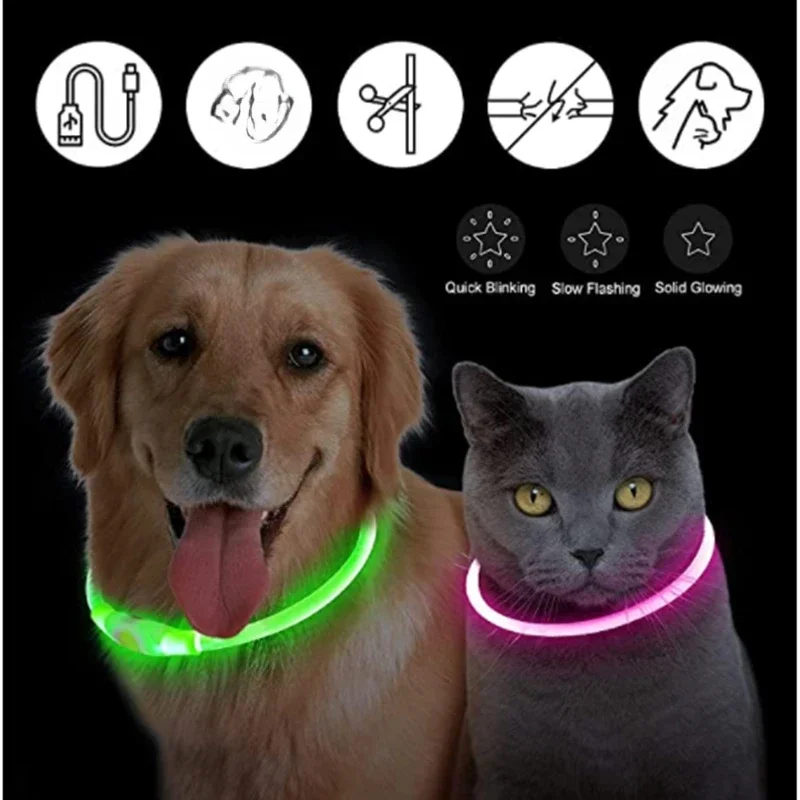 Collar luminoso para perro, Collar con carga de luz para gato, Collar de seguridad brillante DIY intermitente a la moda Led para perros, accesorios nocturnos para mascotas - imagen 5