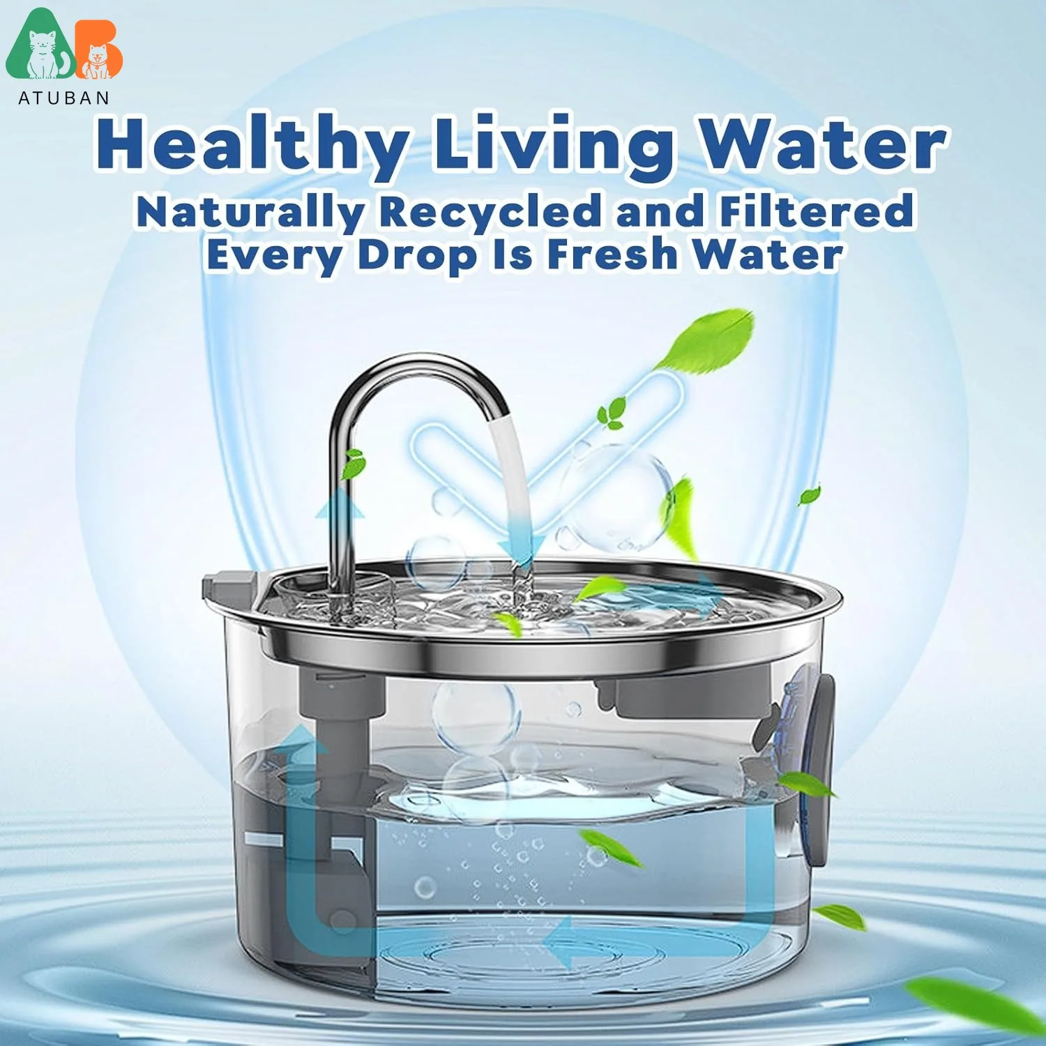 Fuente de agua automática para gatos, 3,2 L, acero inoxidable - imagen 4