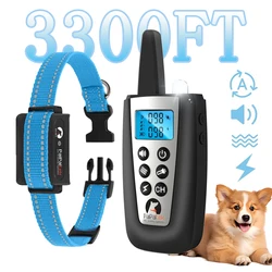 Collar de corteza de perro de 3300 pies, Collar de choque automático para perros pequeños, medianos y grandes con 5 sensibilidad ajustable e impermeable, linterna