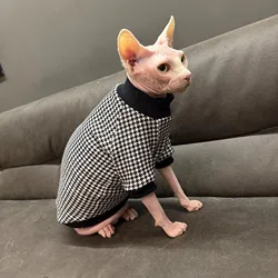 Abrigo para gato Sphynx y Devon Rex en invierno - lana a cuadros