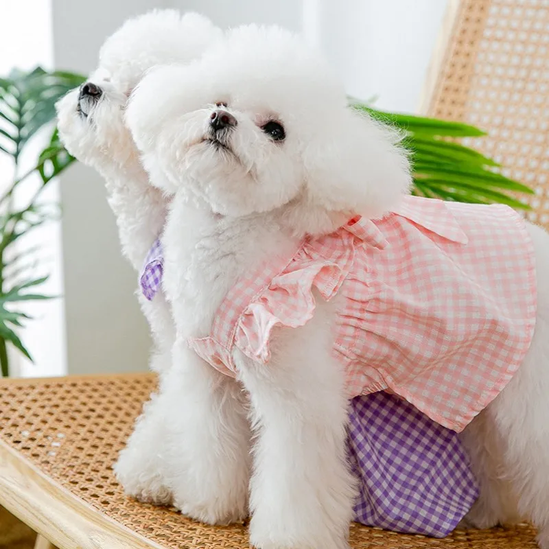 Ropa para perros, falda con tirantes a cuadros para cachorros, vestido de lujo para perros, disfraz para mascotas, ropa para Chihuahua Bichon Yorkie, chaleco con lazo rosa para perros - imagen 4
