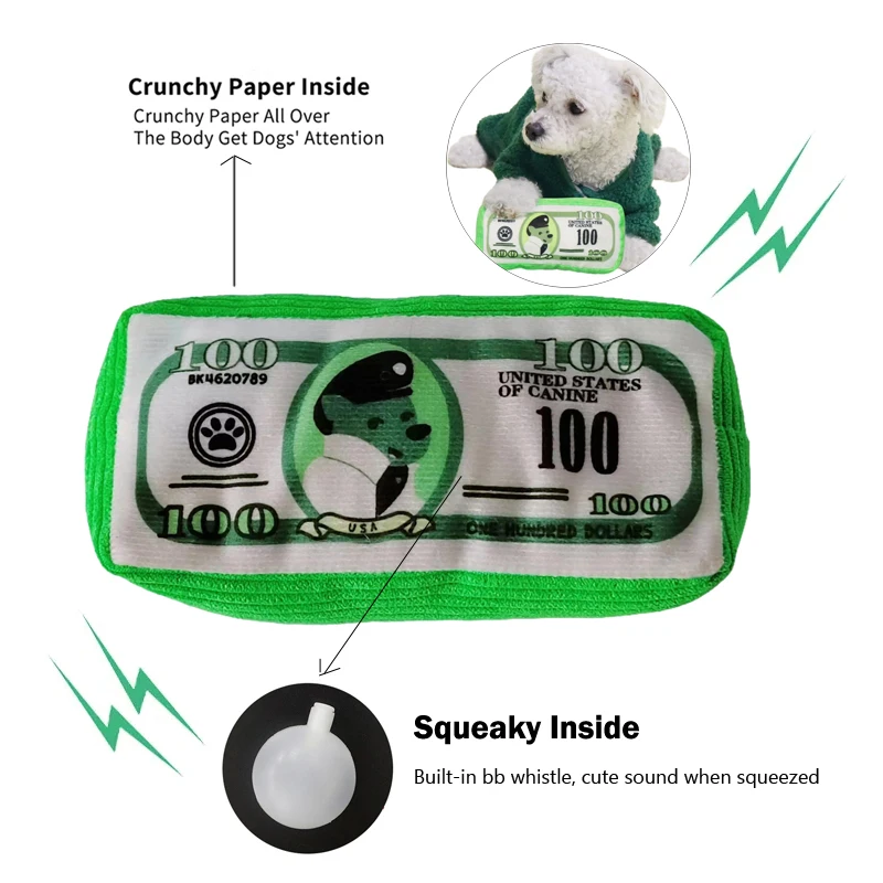 Simulación de dinero para perros, juguetes divertidos con sonido chirriante, papel resistente a morderse, masticar, juguetes para perros, dientes limpios, juguete para cachorros, suministros para mascotas - imagen 2