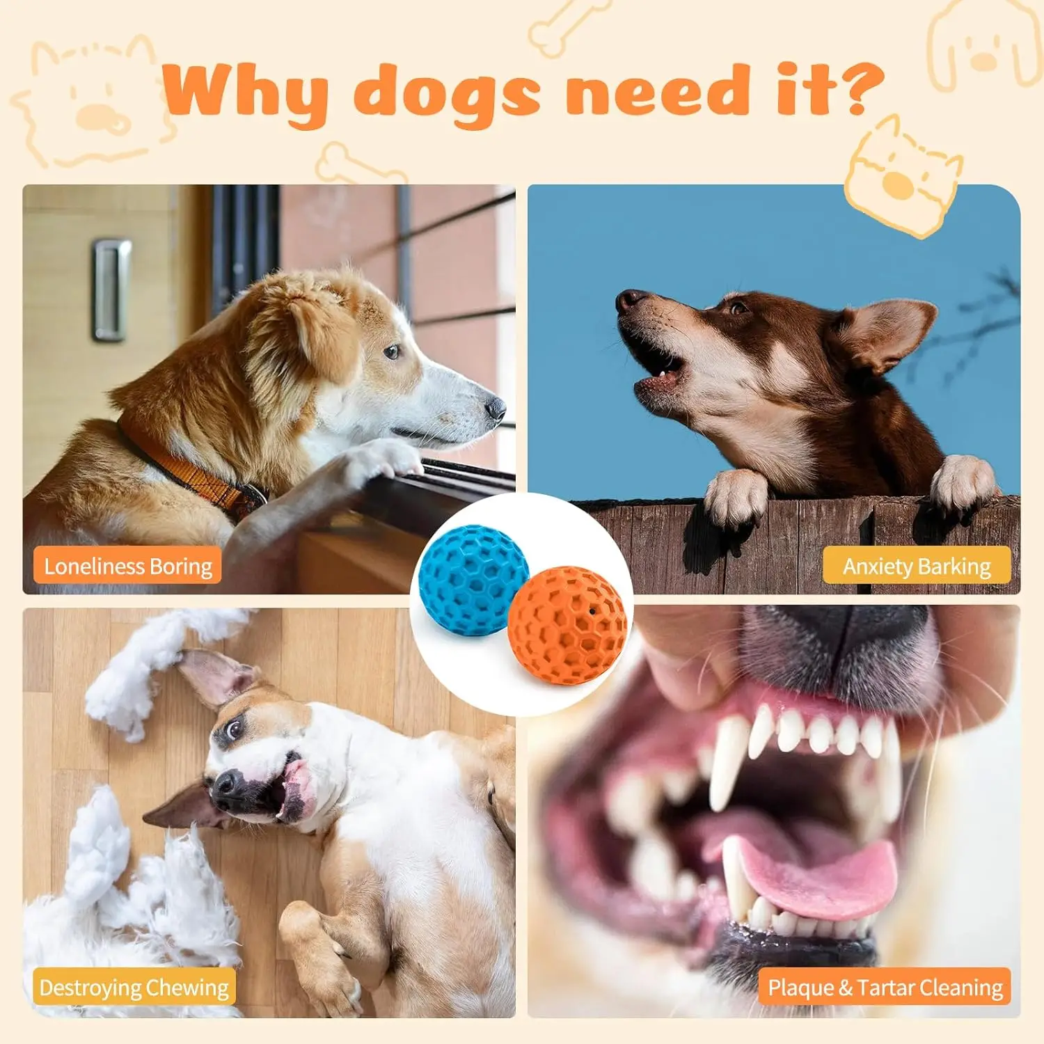 Pelota indestructible para perro, juguetes de goma Natural para la dentición de cachorros, juguetes para masticar para masticadores agresivos, juguetes interactivos para mascotas, 2 uds. - imagen 4