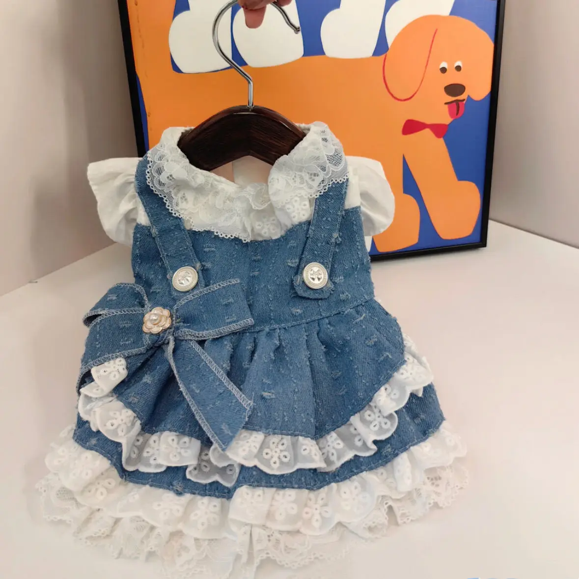 Vestido de vaquero suave para perro, vestido de princesa de encaje, Top ligero para gato de peluche, ajuste elástico para todas las estaciones para Chihuahua pequeña/pomerania - imagen 3
