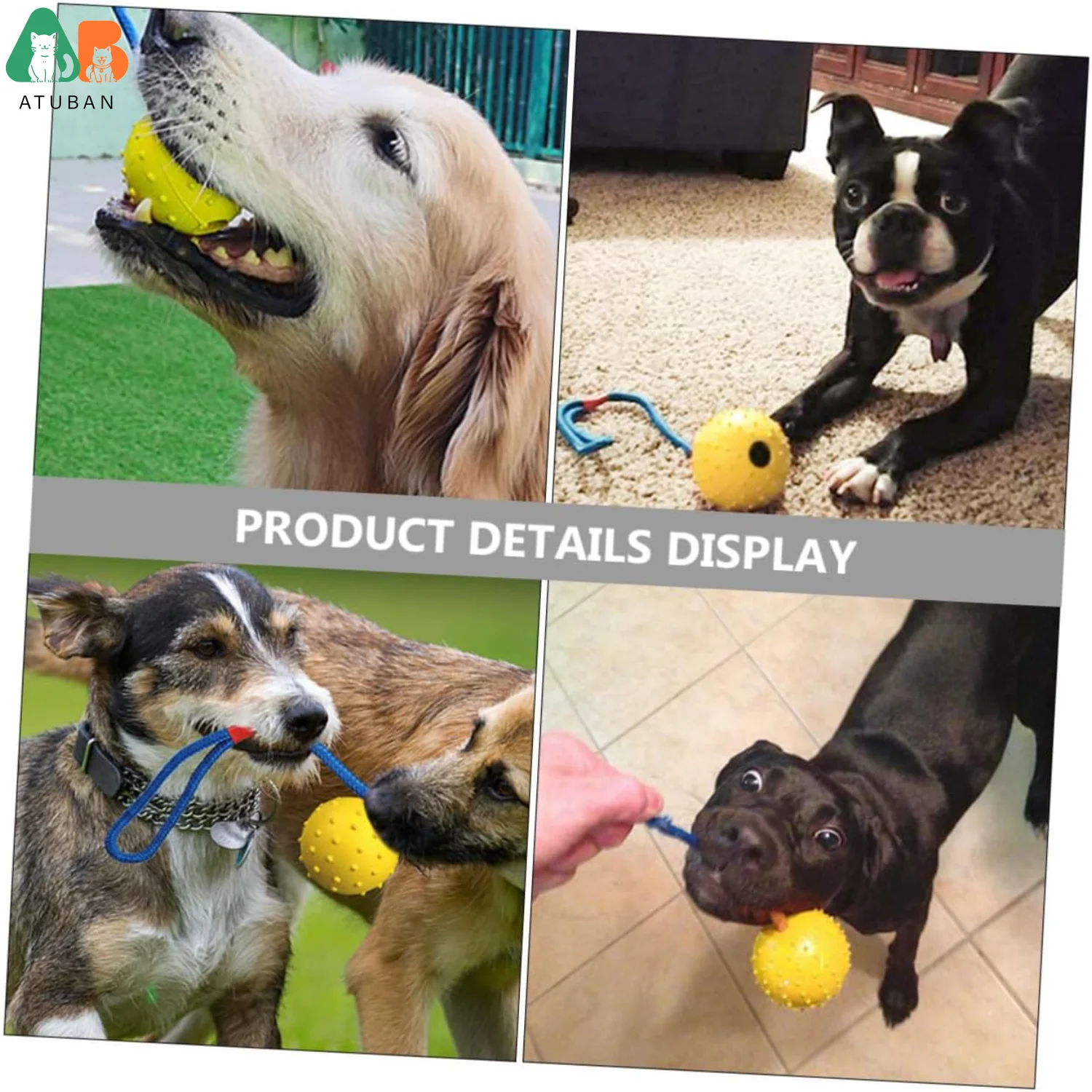 ATUBAN Pelota de entrenamiento de juguete para perros con cuerda, juguete de recompensa y remolcador de caucho natural pesado con mango de nailon, buscar perros de trabajo deportivos - imagen 3