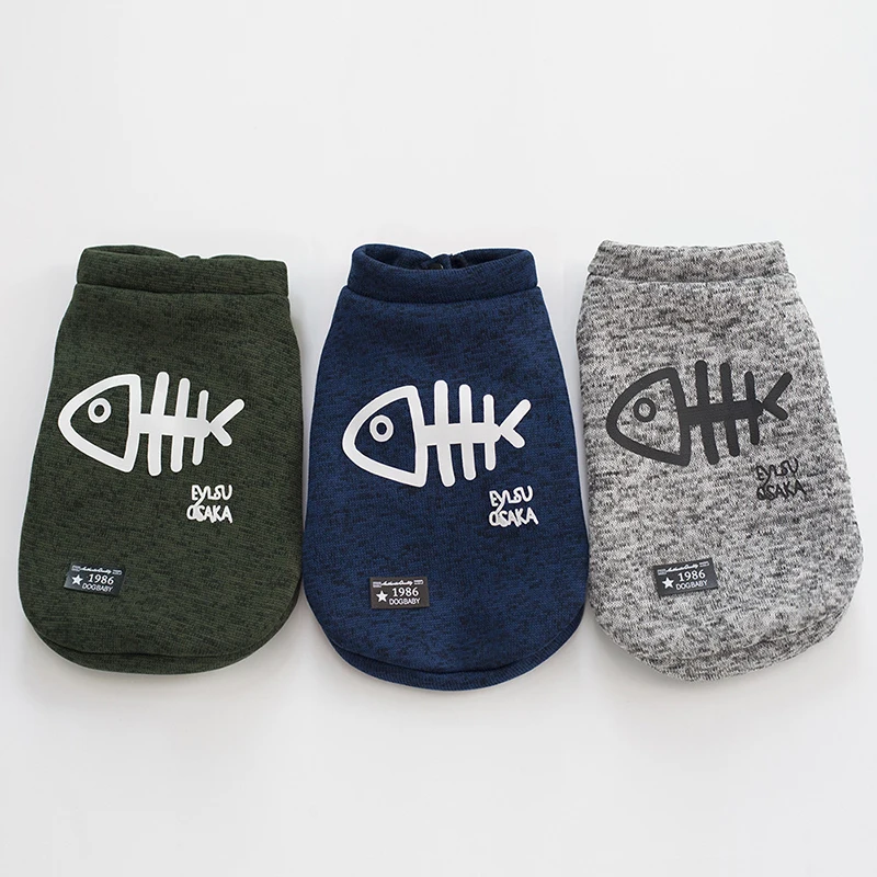 Ropa de primavera y otoño para perros y gatos, suéter cálido a la moda para perros pequeños, gatos, chaqueta de abrigo con estampado de hueso de pescado, ropa para mascotas - imagen 3