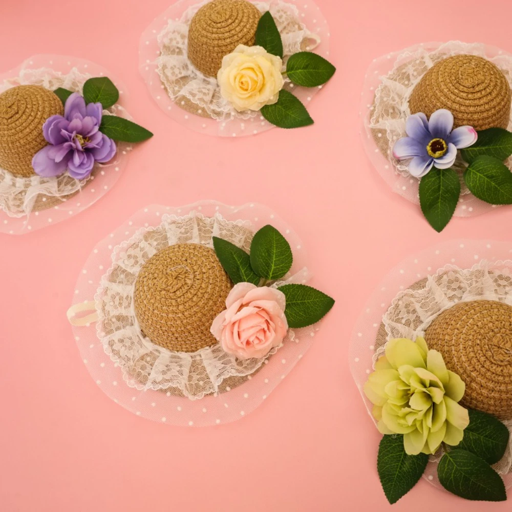 Sombrero de paja para perros y gatos con visor encaje primavera verano - imagen 2