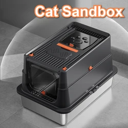 Caja arena acero inox manija antisalpicadura cerrada para gatos