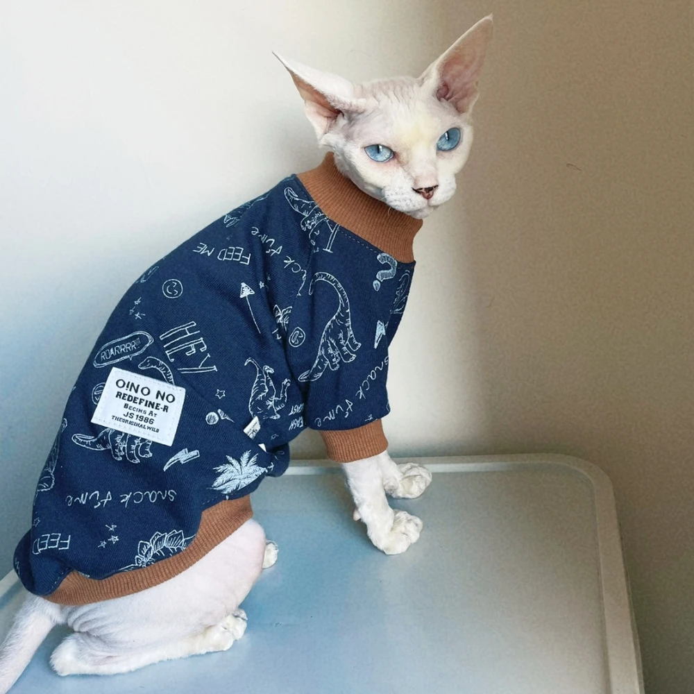 Sphynx Cat Clothing Dinosaurio Abrigo de algodón para gatos machos en otoño Sudadera de dibujos animados para gatitos Disfraces de perros pequeños Suministros para mascotas