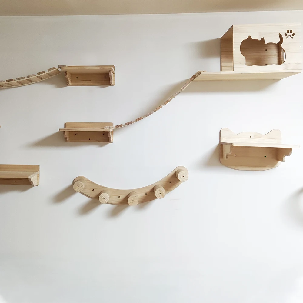 Estantes para gatos montados en la pared, plataforma para saltar gatos, perca para gatitos, escalera de escalada, cama de Sisal de madera, hamaca para jugar y dormir - imagen 4