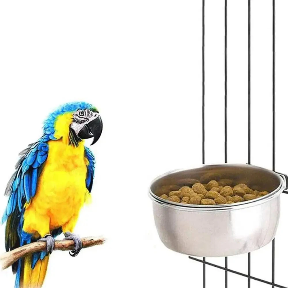 Plato de comida para mascotas, loro, conejo, hámster, abbeador de agua con abrazadera de acero inoxidable, alimentador de pájaros, tazón de alimentación, jaula, tazón colgante - imagen 2