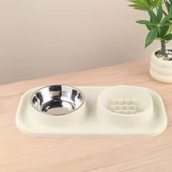 Tazones dobles silicona con tapete antideslizante para gatos y perros