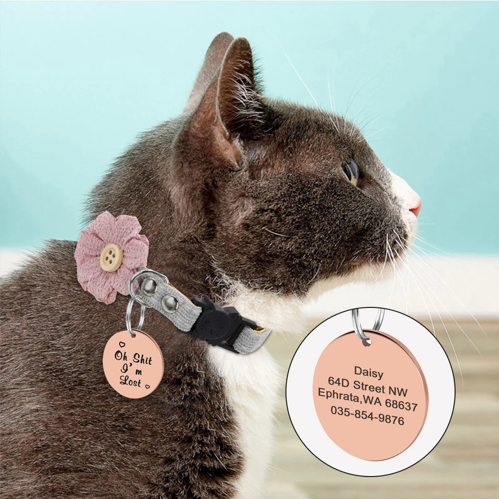 Collar con etiqueta de identificación de perro y gato personalizado, accesorios redondos, etiquetas de identificación de perro grabadas personalizadas, suministros para mascotas, productos con nombre de etiqueta de perro - imagen 4
