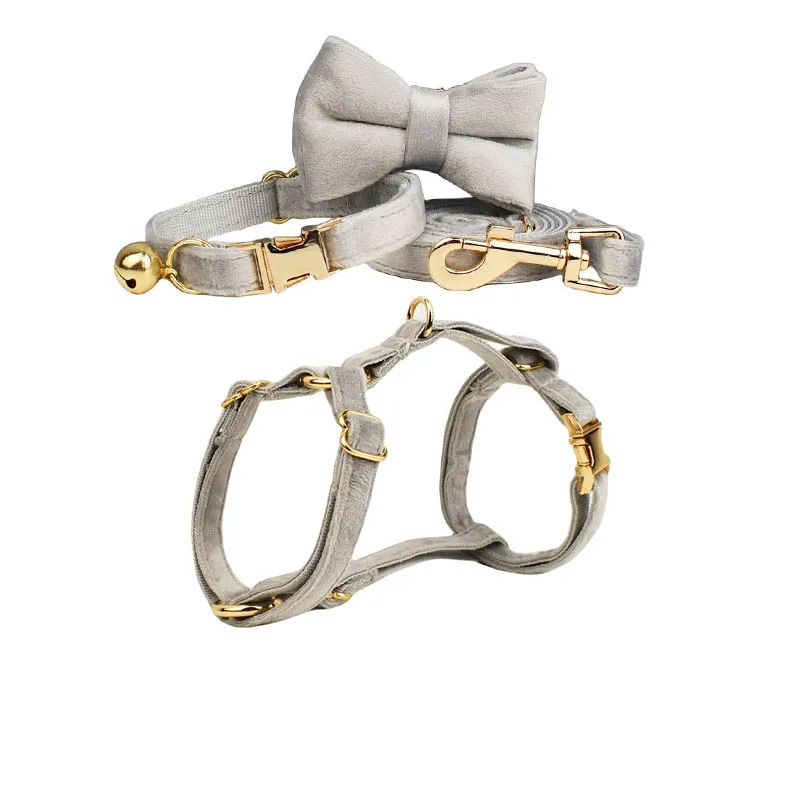 Lindo Collar de gato con lazo, arnés, Collar de gato personalizado con campana, grabado, etiqueta de identificación, placa con nombre, collares para gatitos
