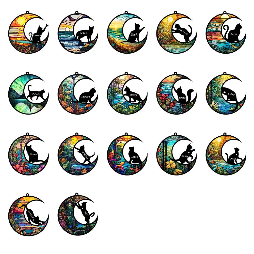 Adorno de luna de perro y gato personalizado, colgante de ventana para pérdida de mascotas, nombre conmemorativo - imagen 5