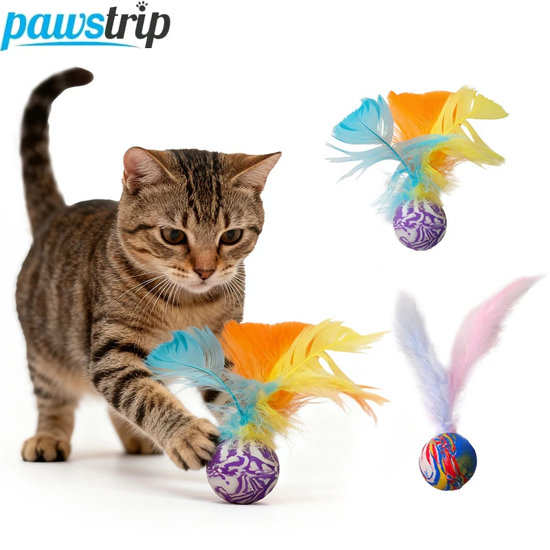 2 unids/set de pelotas hinchables para gatos, juguete interactivo para mascotas, juego divertido de persecución, juguetes de plumas para gatos, accesorios para gatos