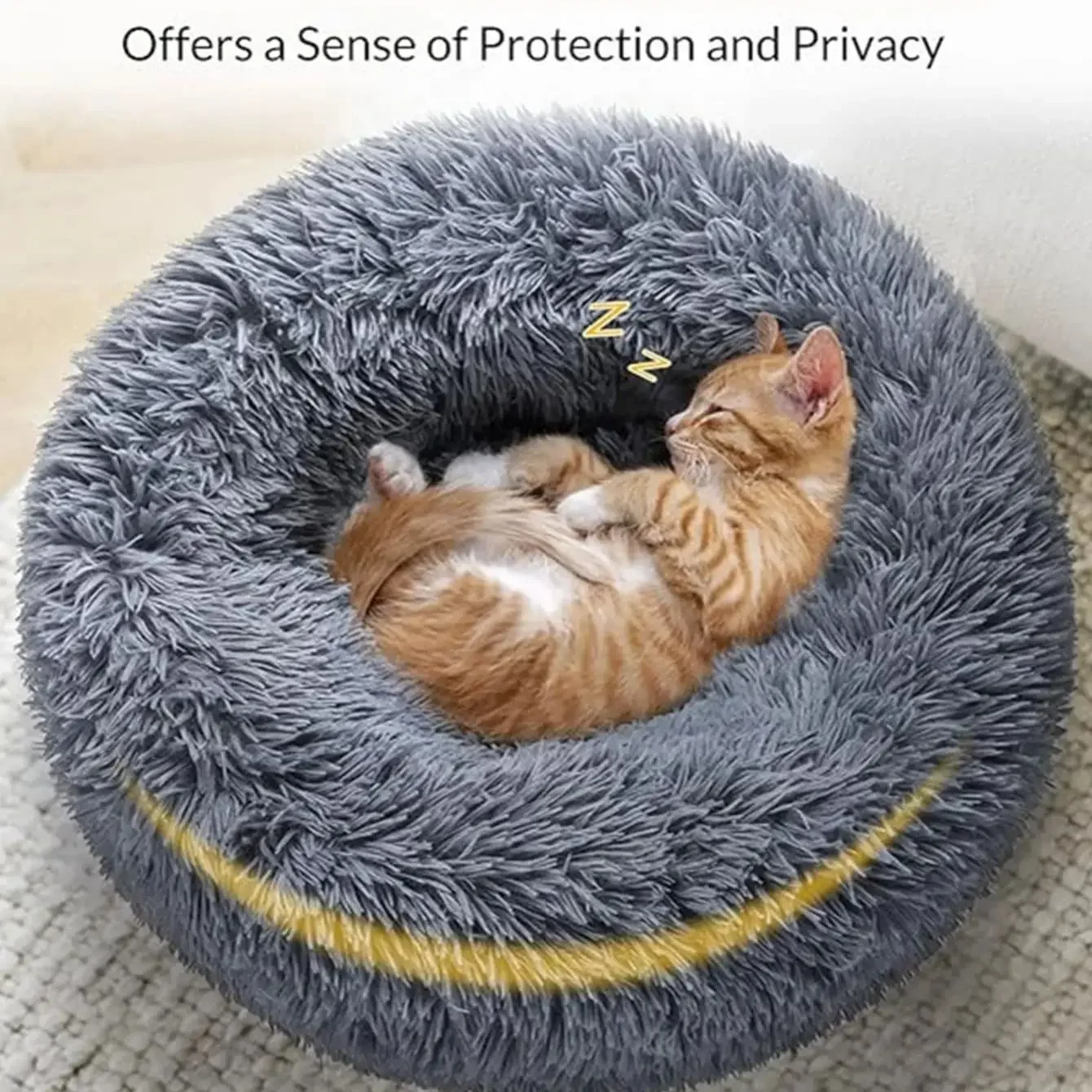 Cama redonda cálida para gatos y perros – Tejido suave invernal - imagen 3