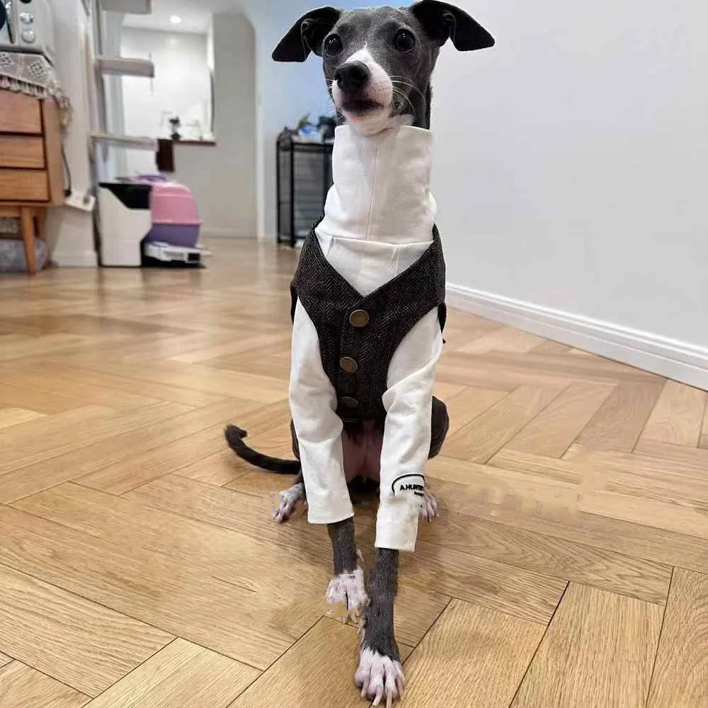 Mono blanco de algodón suave para perros medianos, camiseta interior de manga larga para Bedlington Little Greyhound, pijamas de cuello alto para caniche - imagen 5